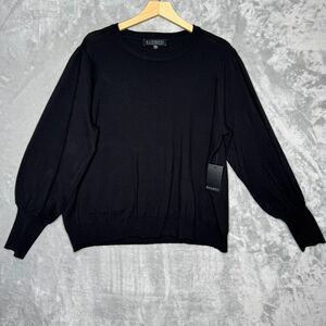 Eloquii Sweater Womens 18/20 Black Thin Knit Crew Neck Bishop Sleeve NEW Plus